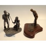 2x Modern Signed Golfing Putting Scenes figures - one by C Gilson of a player putting out signed