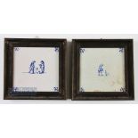 2x Early Dutch Delft Kolf/Golf Tiles c1700/1800s - both ceramic tiles are hand painted, decorated