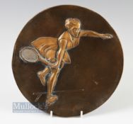 Bronze Ladies Tennis Plaque, 24.5cm diameter round plaque, does have a couple of knocks to edges,