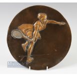 Bronze Ladies Tennis Plaque, 24.5cm diameter round plaque, does have a couple of knocks to edges,