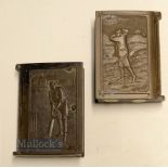 2x Scarce Golfing/Cricket Vulcanite Vesta Cases - faux book with embossed panel of Vic Golfer in