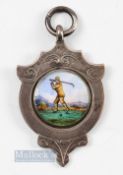 1908 Silver & Enamel Golfing Fob - the obverse decorated with enamel figure of Vic golfer at the