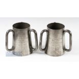 2x early 1900 Bentley Green Golf Club Winners Pewter Quart Size Tyg Tankards - both with glass