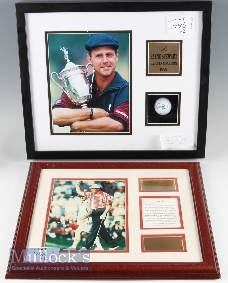 2x Golf Displays featuring Ernie Els US Open Champion 1994 and 1997 with etched signed plaque,