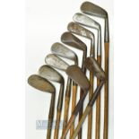 10x assorted irons incl Hendry & Bishop mussel back jigger, Tom Stewart mashie, Winton flanged