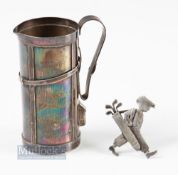 2x 1920s American Sterling/Silver items - F S Boyden Chicago Golf Bag Cream Jug stamped Handmade -