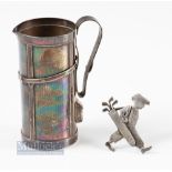 2x 1920s American Sterling/Silver items - F S Boyden Chicago Golf Bag Cream Jug stamped Handmade -