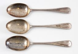 3x Large 1930s D & S H G C silver engraved desert golfing Monthly Medal spoons - each bowl