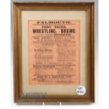 1914 Era Falmouth Bank Holiday Sports Poster Flyer of Pony Races, Wresting, Boxing and other