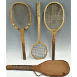 c1900 Early Wooden Tennis and Squash Rackets to include The Lakeside A G Spaldings 13 ½oz, with