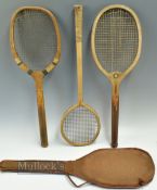 c1900 Early Wooden Tennis and Squash Rackets to include The Lakeside A G Spaldings 13 ½oz, with