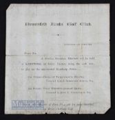 1872 Bruntsfield Links Golf Club Special Letter to Members - dated Edinburgh 15th March 1872