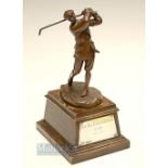 Fine 'Hal Ludlow Golfing Trophy' dated 1938 - featuring Harry Vardon bronze golfing figure by Hal