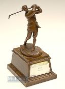 Fine 'Hal Ludlow Golfing Trophy' dated 1938 - featuring Harry Vardon bronze golfing figure by Hal