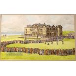 Ionicus (Josh C Armitage) signed golfing watercolour titled "James Braid winning the Open