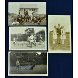 4x interesting early 20th c Golfing Players postcards - incl a wonderful scene of members, staff,