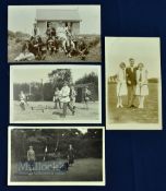 4x interesting early 20th c Golfing Players postcards - incl a wonderful scene of members, staff,