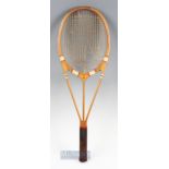 Scarce Hazells 'Red Star' Streamline Wooden Tennis Racket - the famous triple branch racket, British