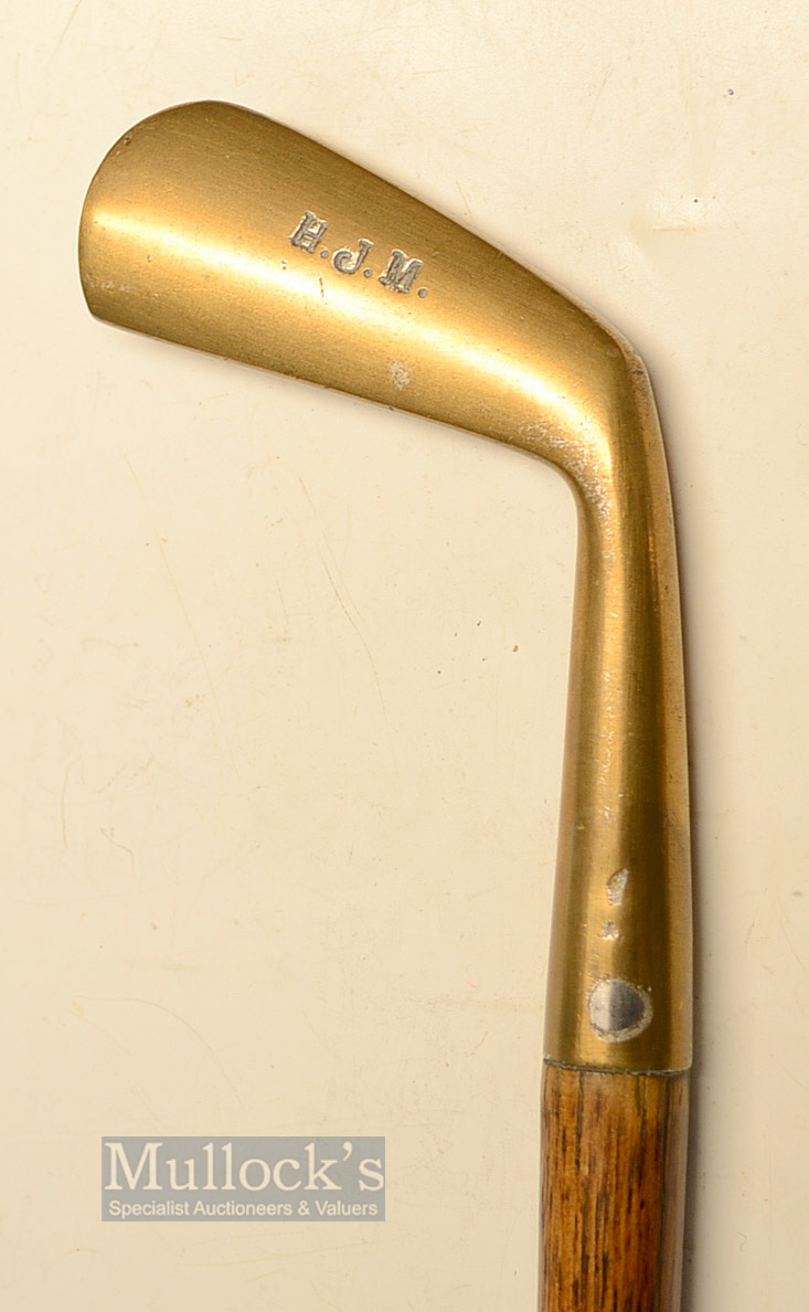 Interesting Brass Sunday Golf Walking Stick fitted with Sammy handle stamped H.J.M - overall 32.5"