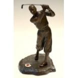 Bobby Jones style bronze spelter replica golfing figure c1940s - mounted on a naturalistic base with