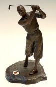 Bobby Jones style bronze spelter replica golfing figure c1940s - mounted on a naturalistic base with