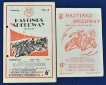 1948-1949 Hastings Speedway Programmes August 25th 1948 Hastings v Hull and June 22nd 1949