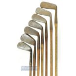 5x R Forgan irons incl' Flag series 2 iron, Scotia L iron, crown marked L mashie, Crown marked