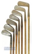 5x R Forgan irons incl' Flag series 2 iron, Scotia L iron, crown marked L mashie, Crown marked