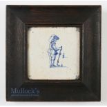 Early Dutch Delft Kolf/Golf Tile c17thc - the glazed tile has Ox head corners, and the design and