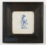 Early Dutch Delft Kolf/Golf Tile c17thc - the glazed tile has Ox head corners, and the design and