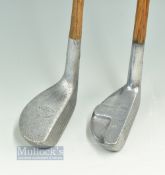 2x Mills Alloy Metal Head putters - RRB model with raised 'T' bar crown and Braid Mills Medium Lie -