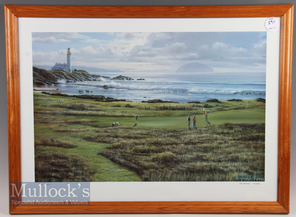 Raymond, Sipos - Turnberry Golf Print in colour, depicts coastal scene with lighthouse in
