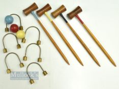 Table Croquet Game part set only, to include, 4 mallets, 3 balls and 6 brass hoops, not a full set
