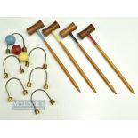 Table Croquet Game part set only, to include, 4 mallets, 3 balls and 6 brass hoops, not a full set