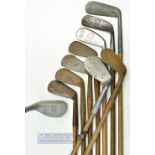 10x assorted irons incl Donaldson Rangefinder driving iron, Vickers large head niblick, Spalding