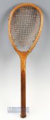 c1874-1880 Lopsided Wooden Tennis Racket by Wrinch & Sons Ipswich concave wedge stamped on the one