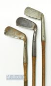 3x Interesting Anti-shank Irons - Early Tom Stewart Pipe Mark Smith's Patent lofting mashie, Geo Low