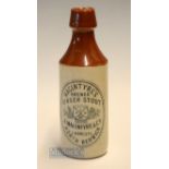 Good J McIntyre & Co North Berwick Ginger Beer stone ware bottle - decorated with Far & Sure Golf