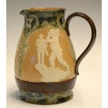 Fine Doulton Lambeth "Golfing" stoneware bulbous water jug c1900 - decorated in relief with 3x