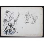 Bert Thomas (b.1883-d.1966) Original humourist pen and ink golfing sketch - with annotation - '