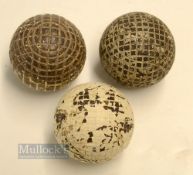 3x Mesh Marked Pattern guttie golf balls - all in good round condition with minimal cover damage,