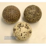 3x Mesh Marked Pattern guttie golf balls - all in good round condition with minimal cover damage,