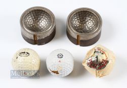 Collection of dimple golf ball mould sections and golf balls (5) - 2x cast iron dimple golf ball