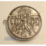 Fine and early Silver Embossed Golfing Scene Vesta Case - hallmarked Birmingham 1908 the plain