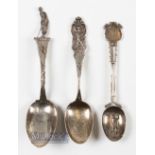 3x Interesting Golfing Silver Teaspoons decorated with various Vic. period golfers - all silver