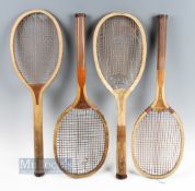 c1910 x4 early Wooden Tennis Rackets, all with convex wedge and regular handles to include Jacques