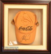 Lee Westwood Signed golf cap display featuring a Ping/Coca Cola cap with signature in black to peak,