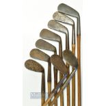 9x assorted golfing irons from long irons to niblicks to incl makers Tom Stewart, Winton, Vardon
