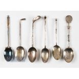 Collection of Various Decorative Golfing Silver Teaspoons from 1920s (6) with either golf clubs,