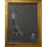 R Brook-Greaves RA - signed mix media drawing of an aspherical illustration of a Lady Golfer watched